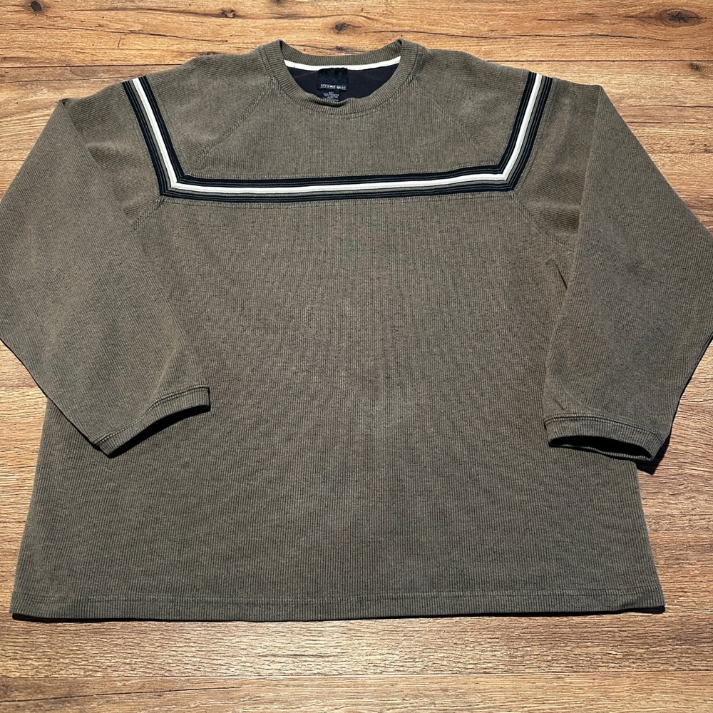 Y2K Xtreme Gear Olive Green Striped Ribbed Pullover Sweater Mens XL